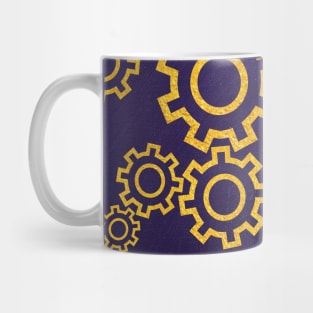 Golden steampunk gears on a purple background Mug